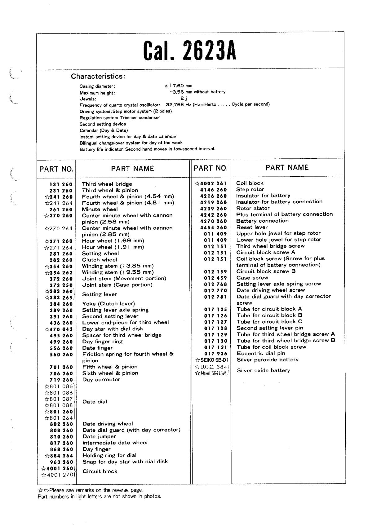 watch movement technical information