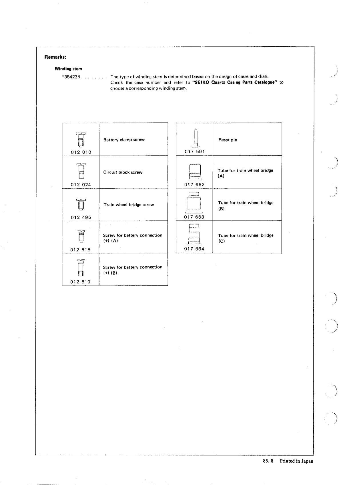 watch movement technical information