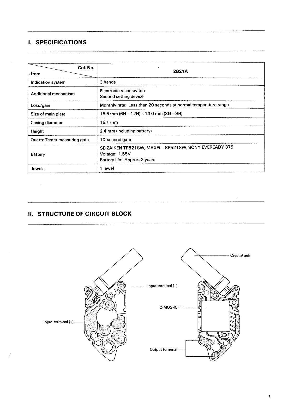 watch movement technical information