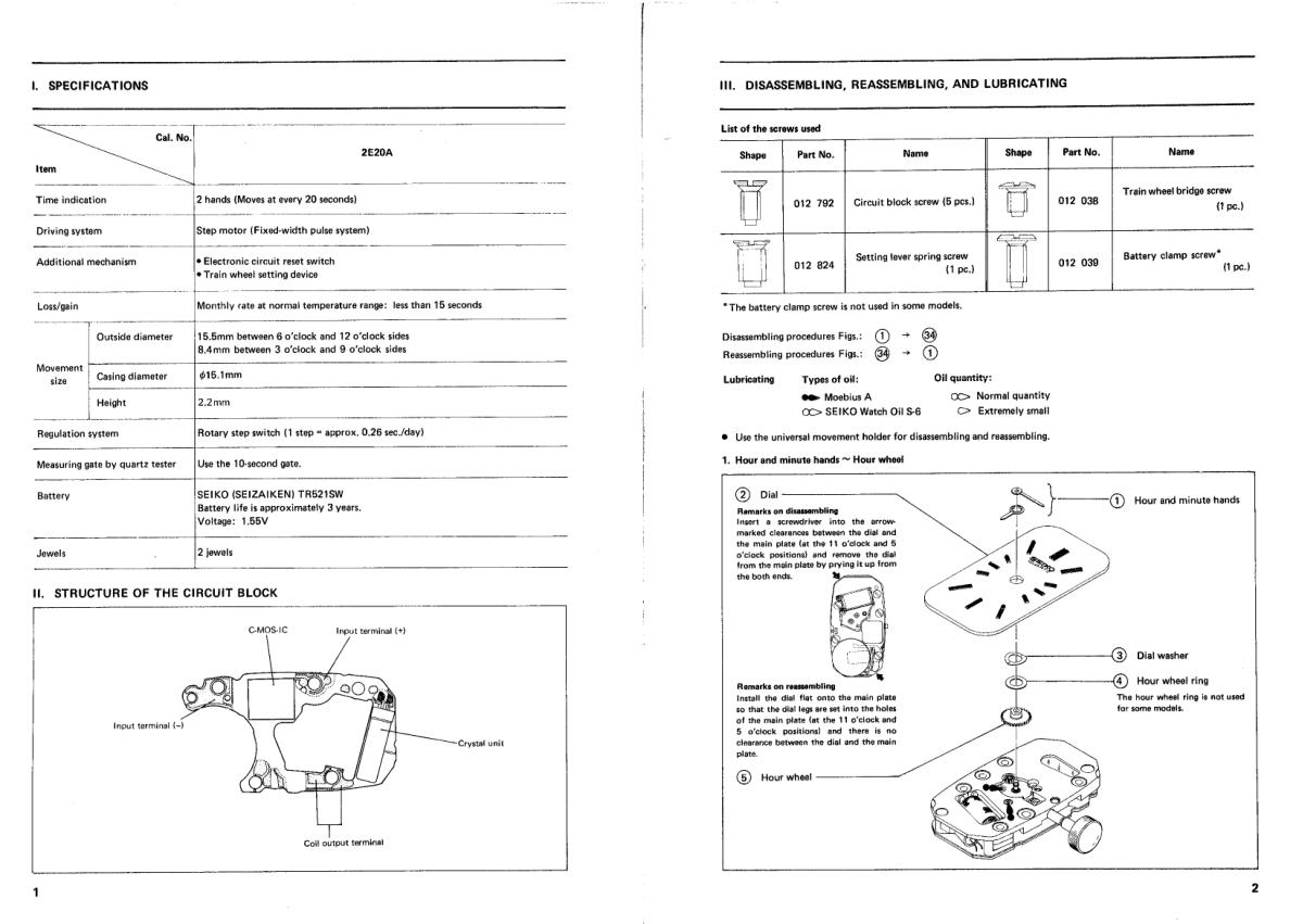 watch movement technical information