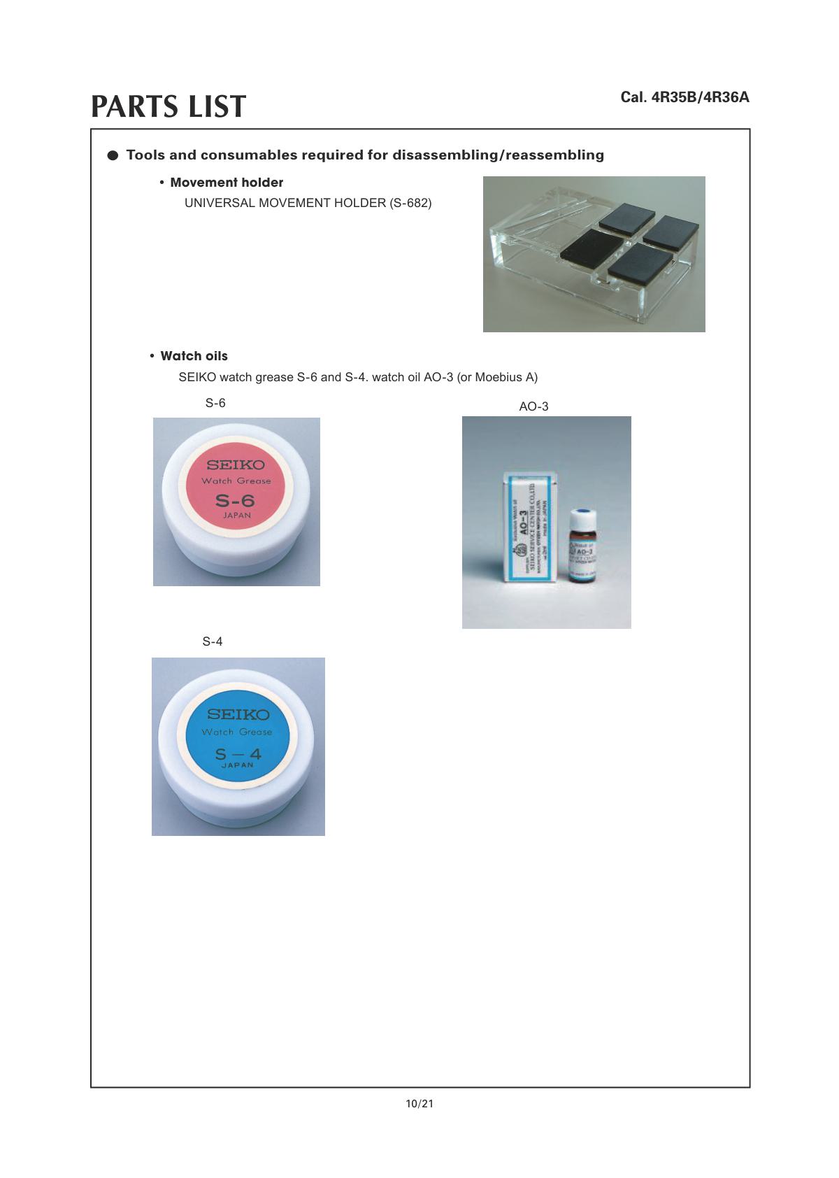 watch movement technical information