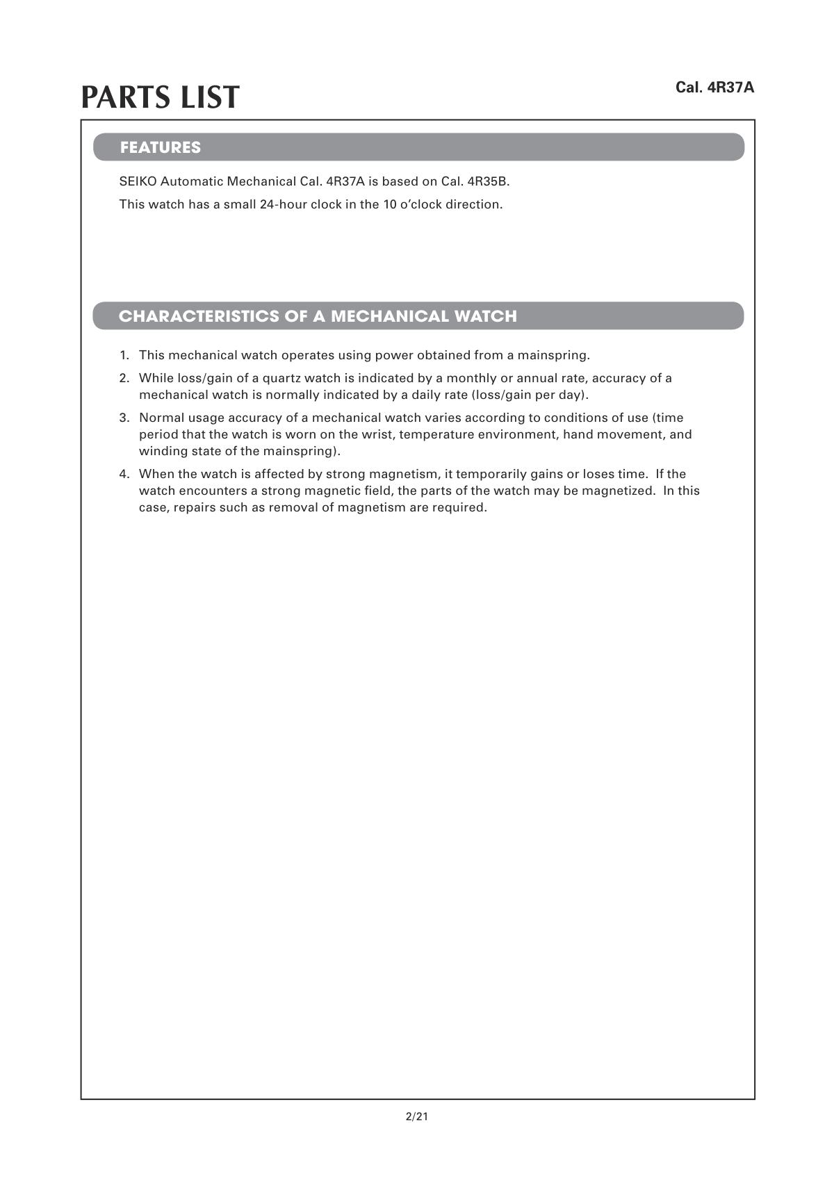 watch movement technical information