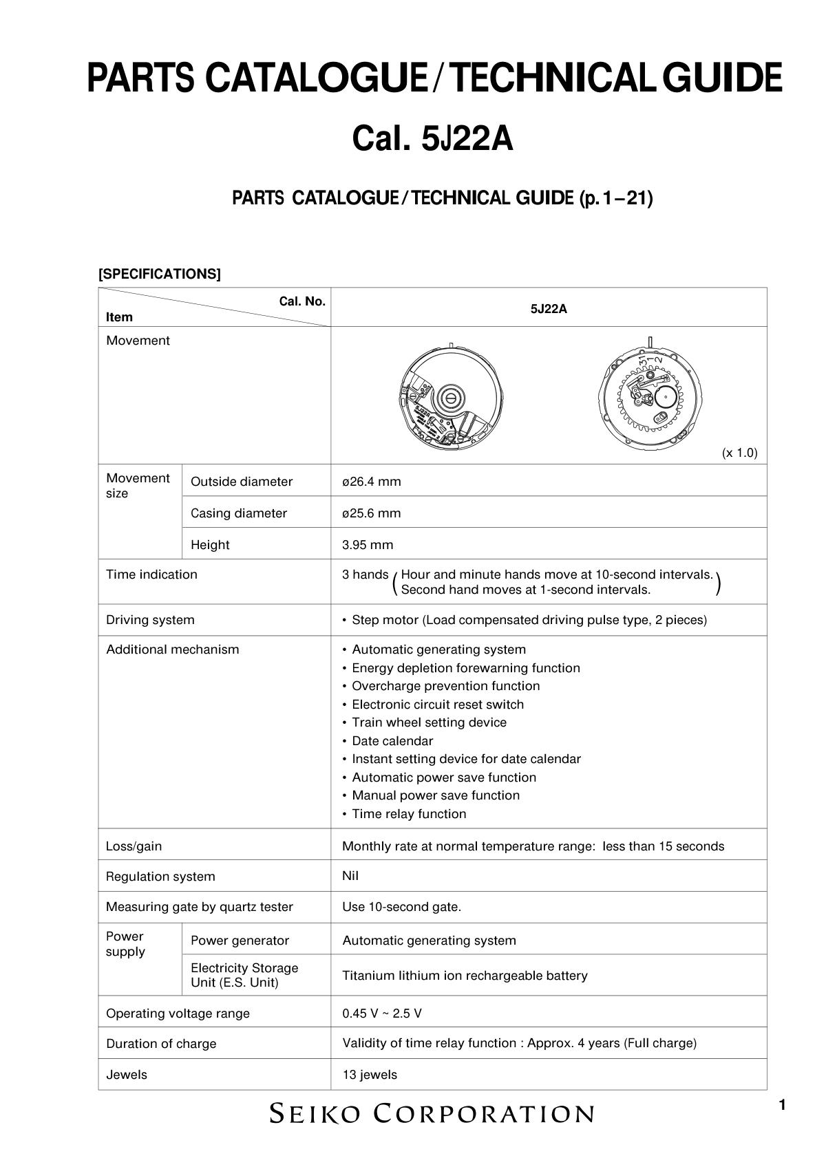 watch movement technical information