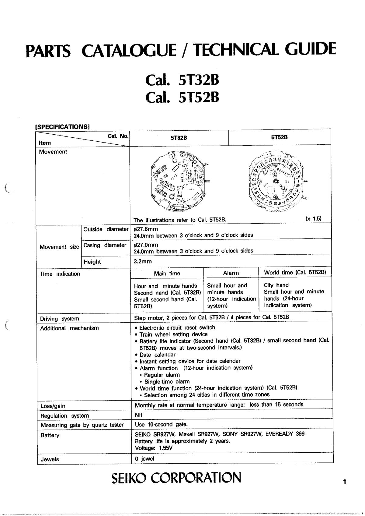 watch movement technical information