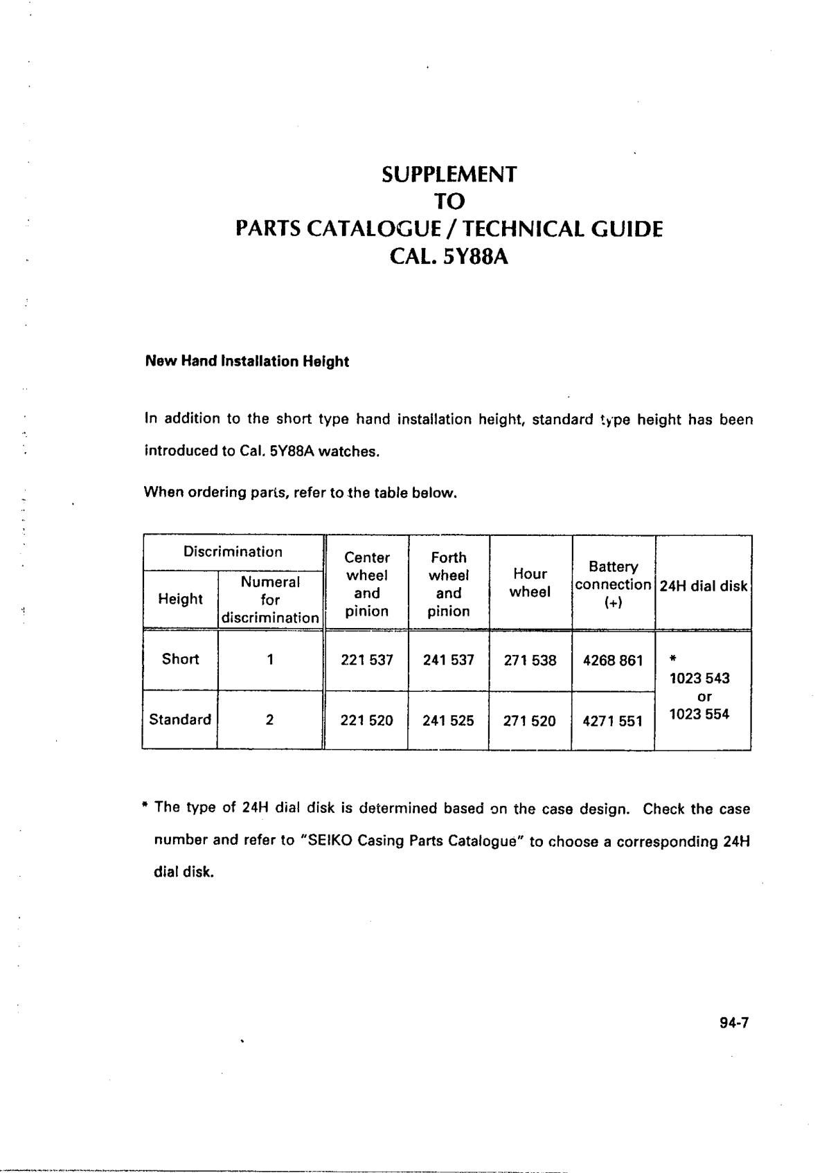 watch movement technical information