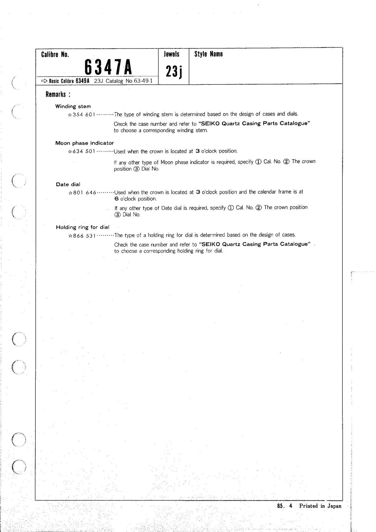 watch movement technical information