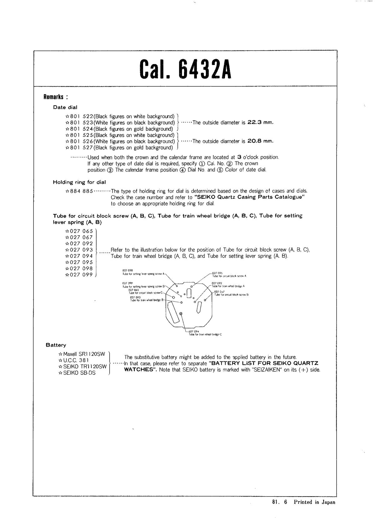 watch movement technical information