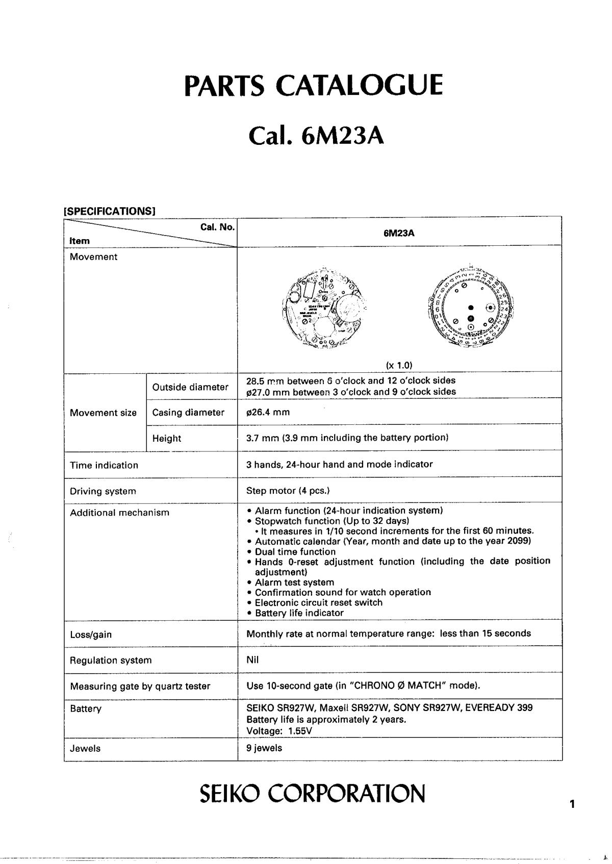 watch movement technical information