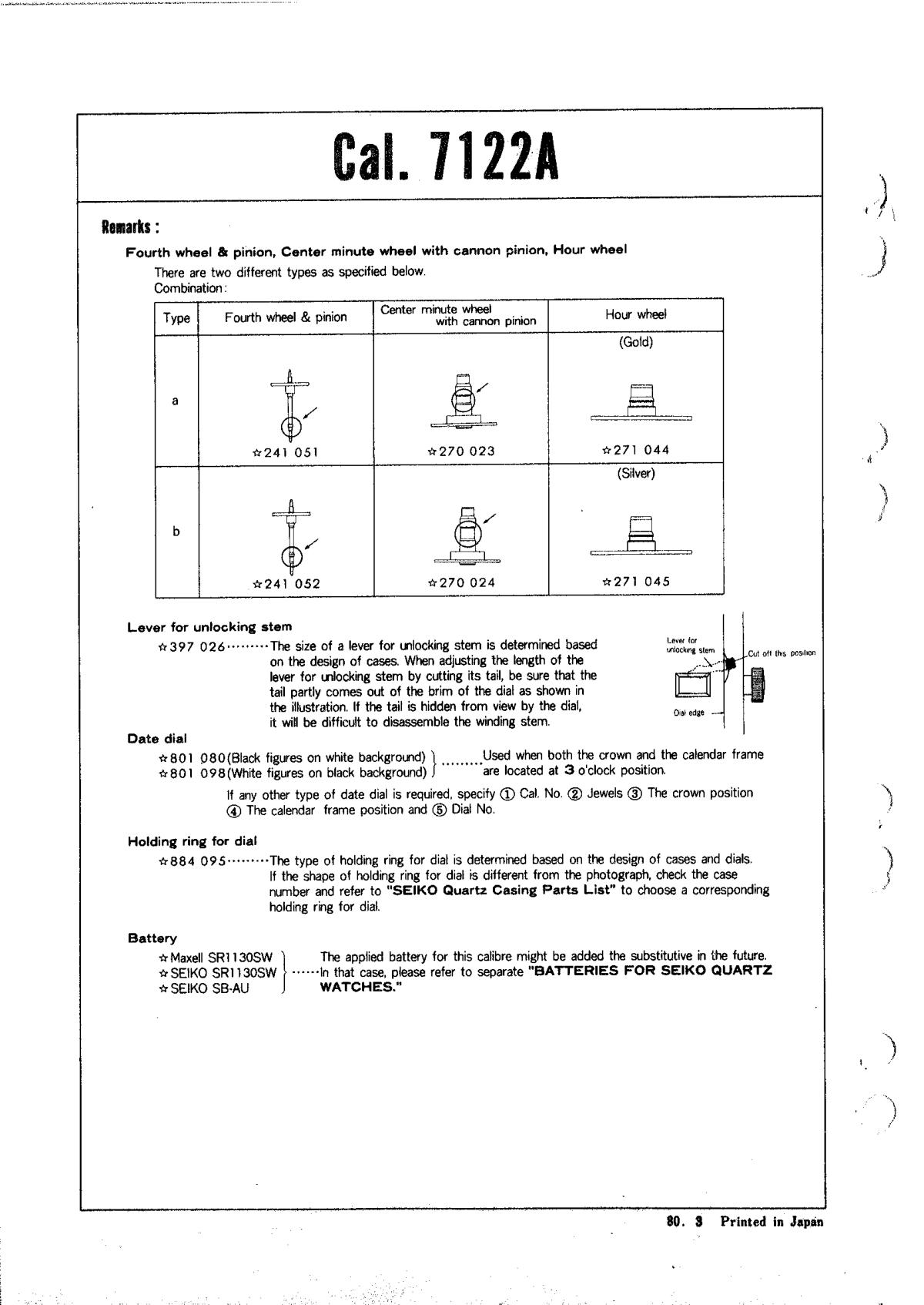 watch movement technical information