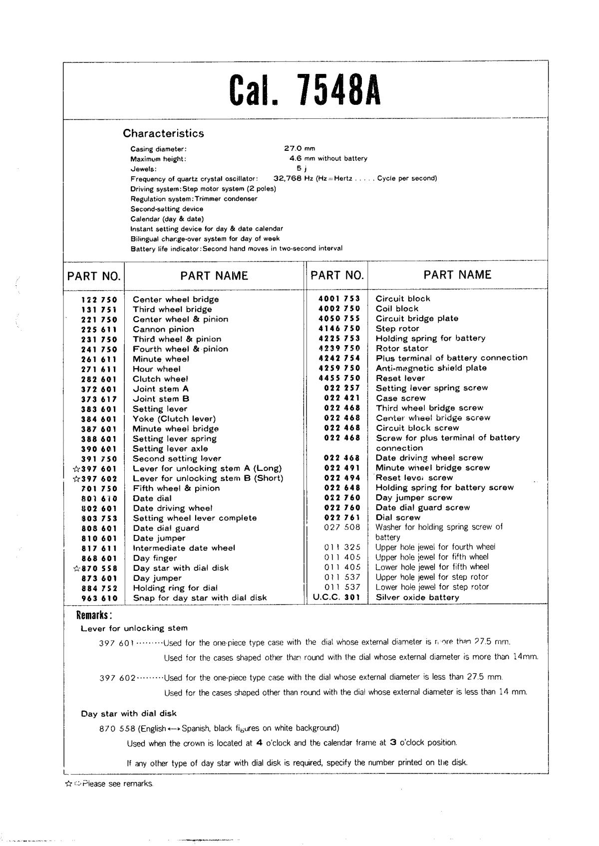 watch movement technical information