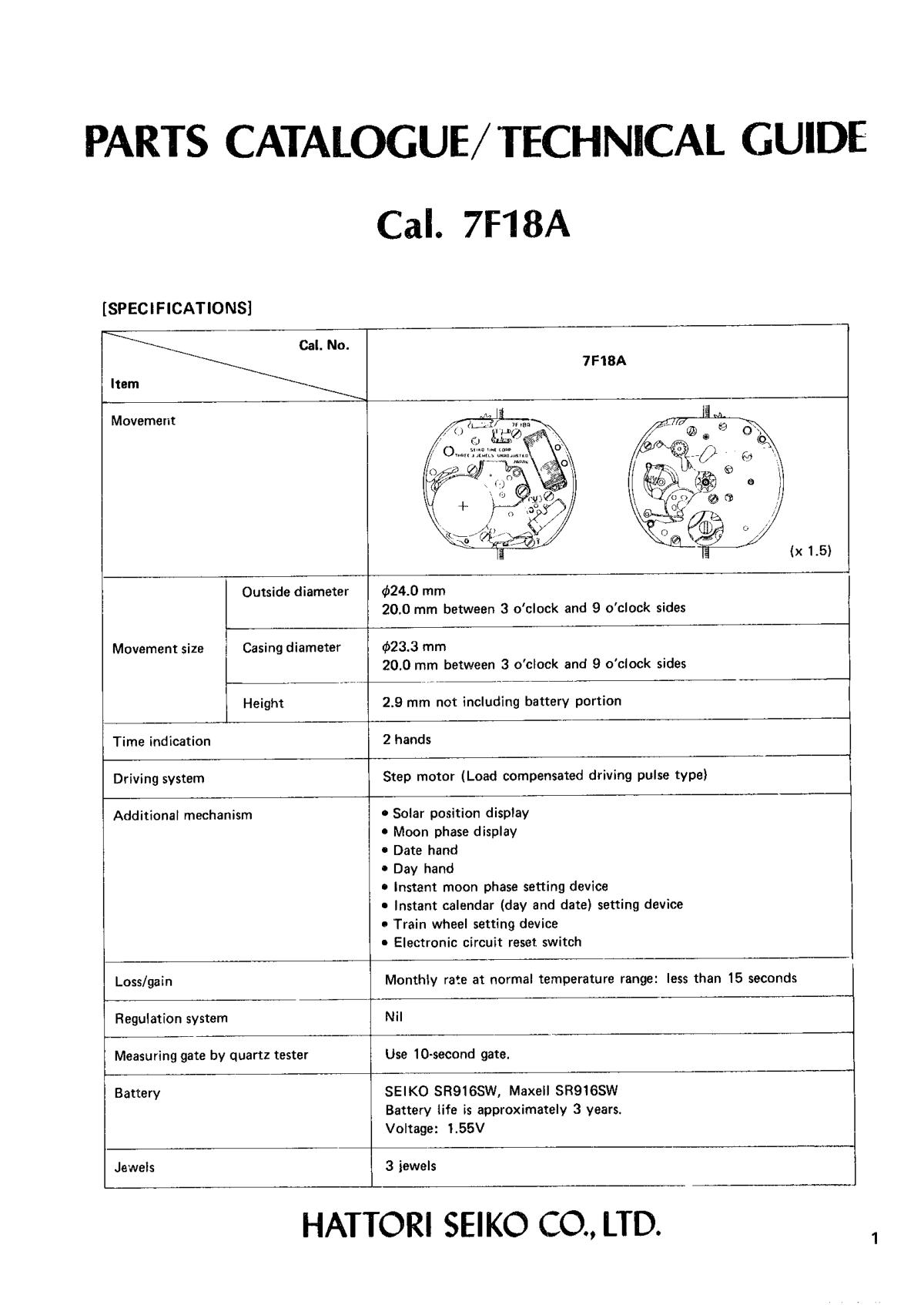 watch movement technical information