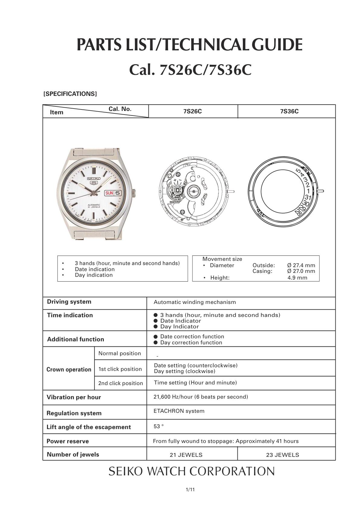 watch movement technical information