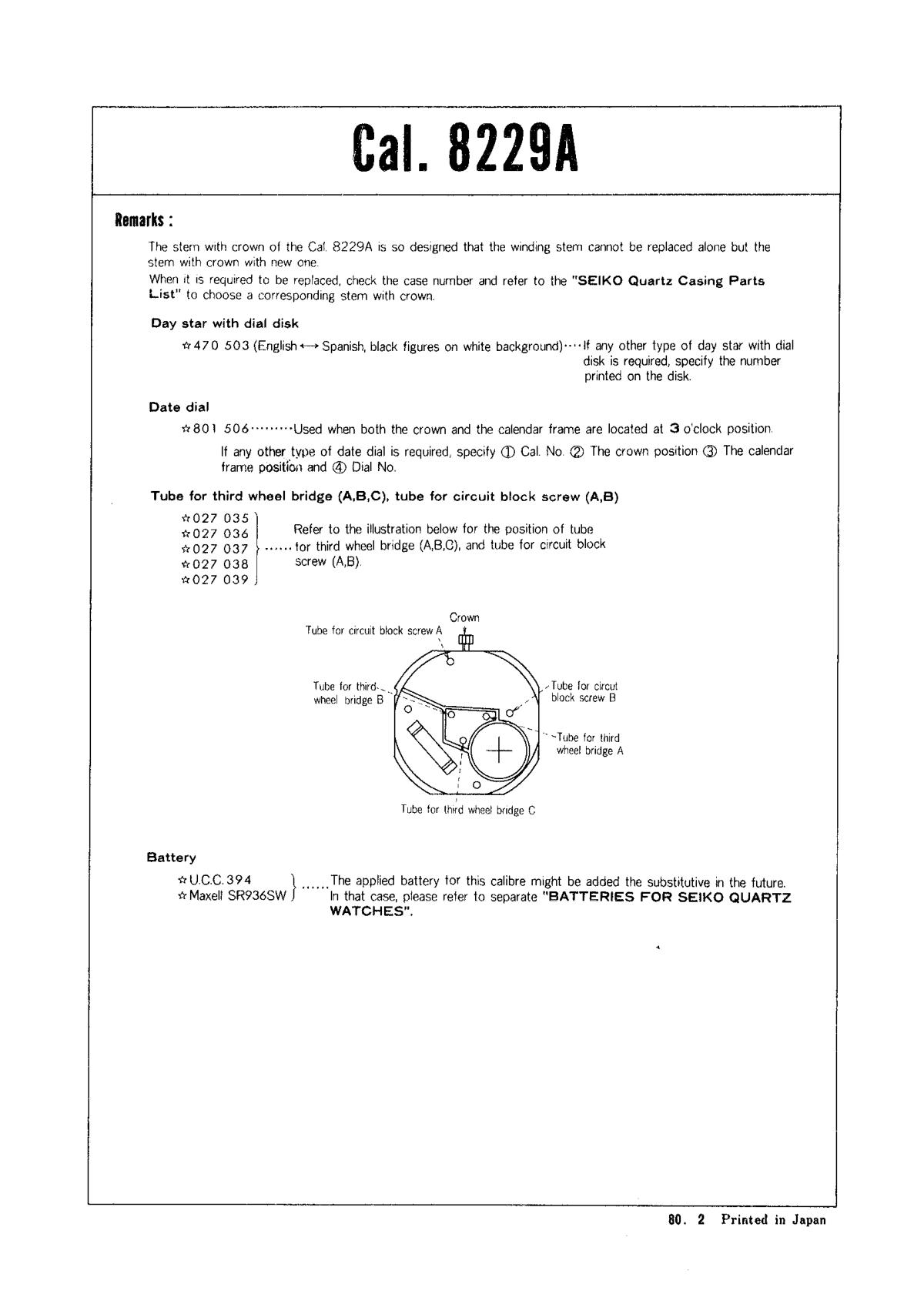 watch movement technical information