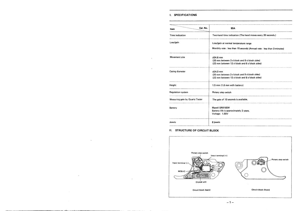 watch movement technical information